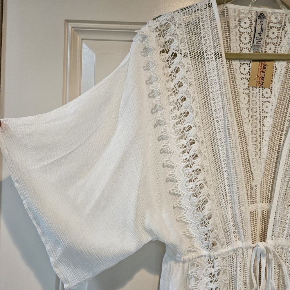 American Rag Maxi Kimono LS Tie Front Intricate Lace Sheer Egret White Small NWT - Picture 7 of 14